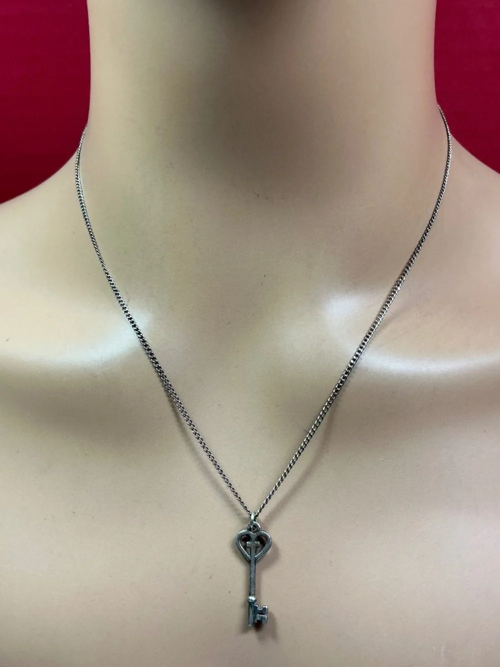 Sterling Silver Skeleton KEY pendant W/ Petite Curb Chain. 19 inches long